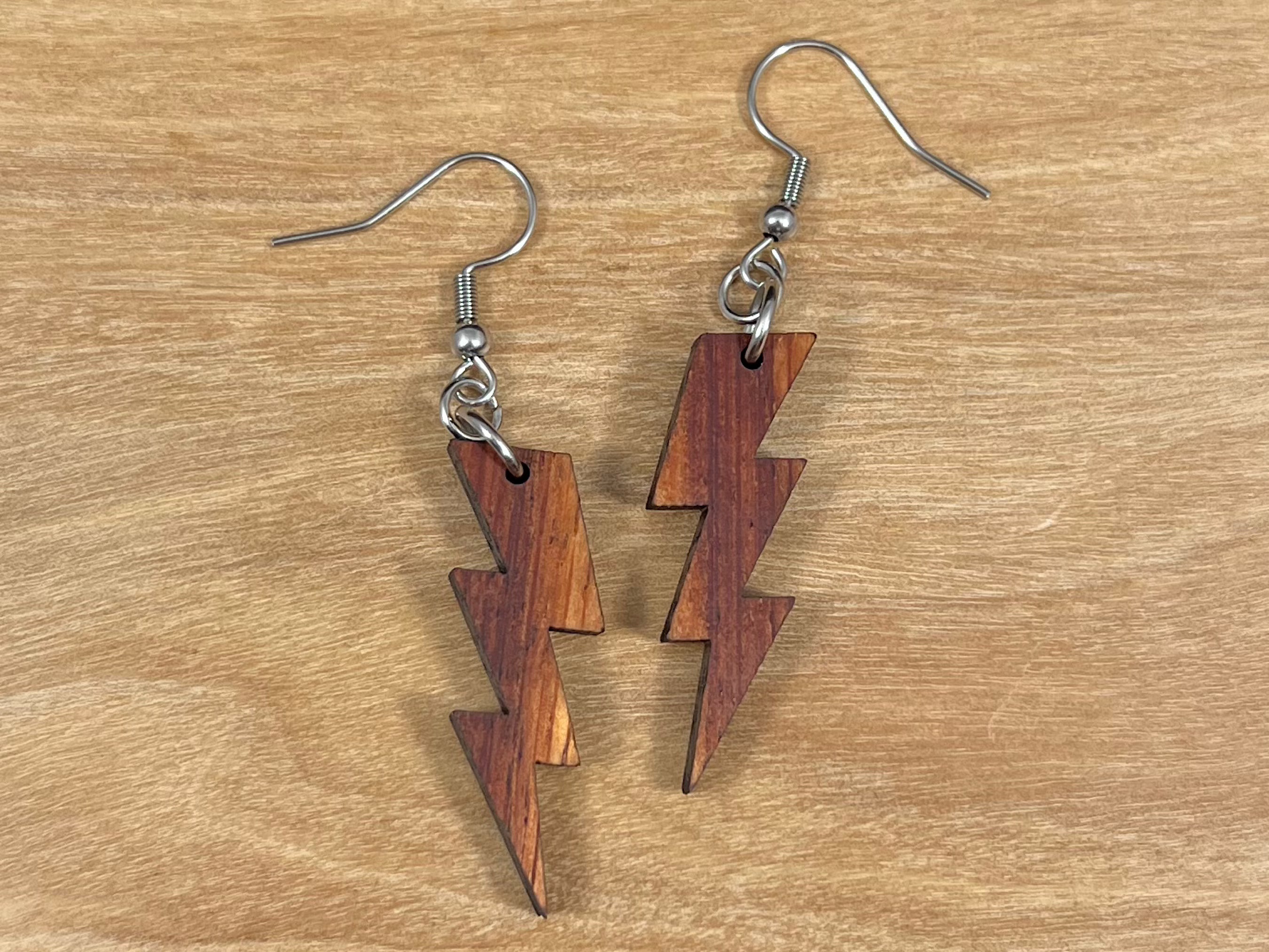 Koa Wood Lightning Bolt Earrings