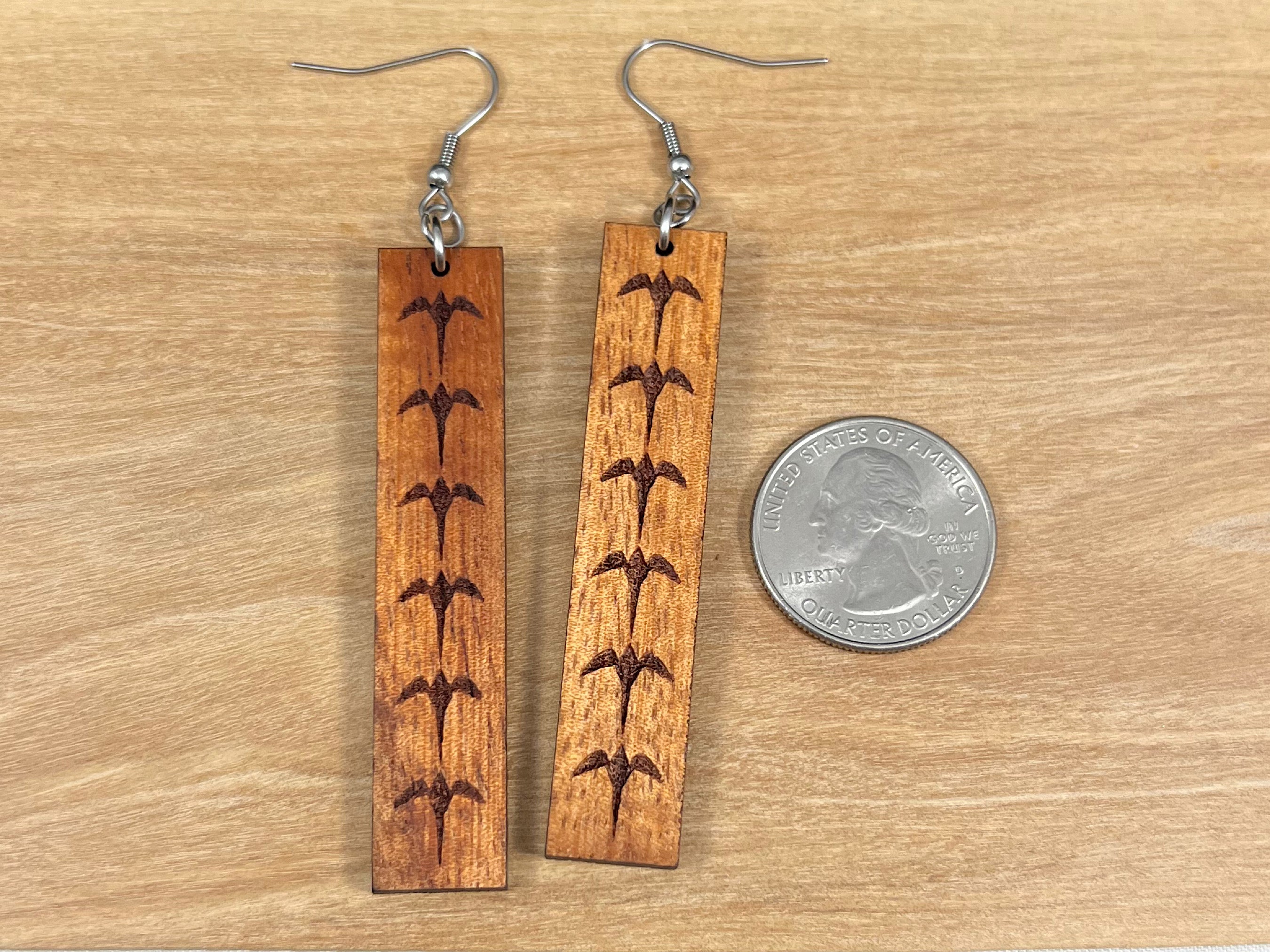 Engraved Koa Iwa Earrings