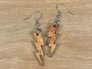 Koa Wood Lightning Bolt Earrings