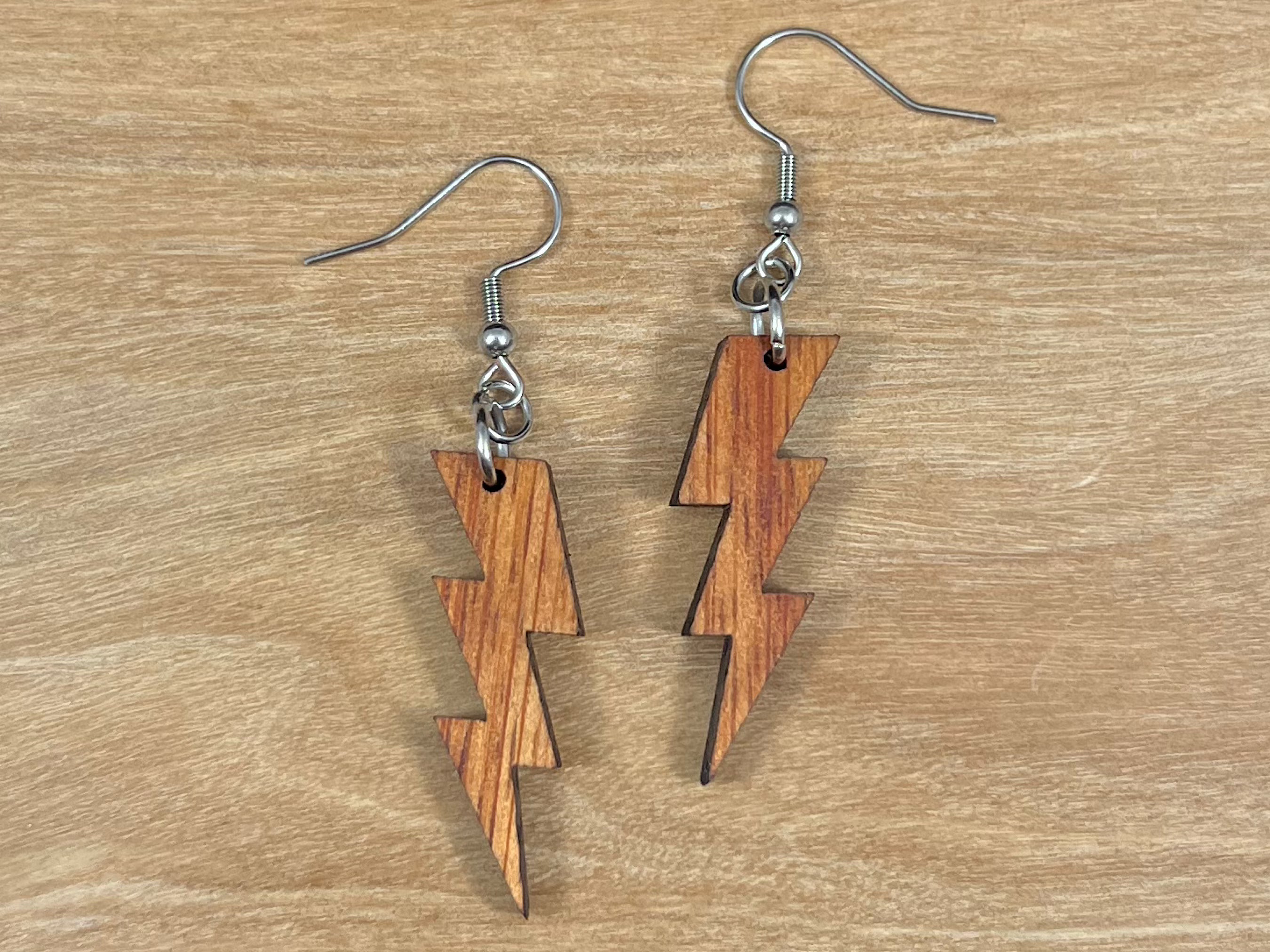 Koa Wood Lightning Bolt Earrings