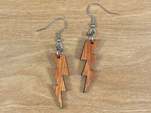 Koa Wood Lightning Bolt Earrings