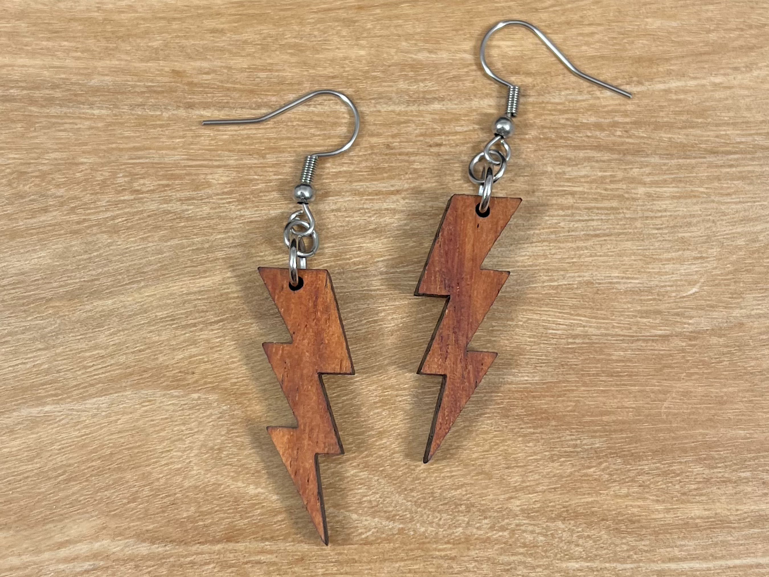 Koa Wood Lightning Bolt Earrings