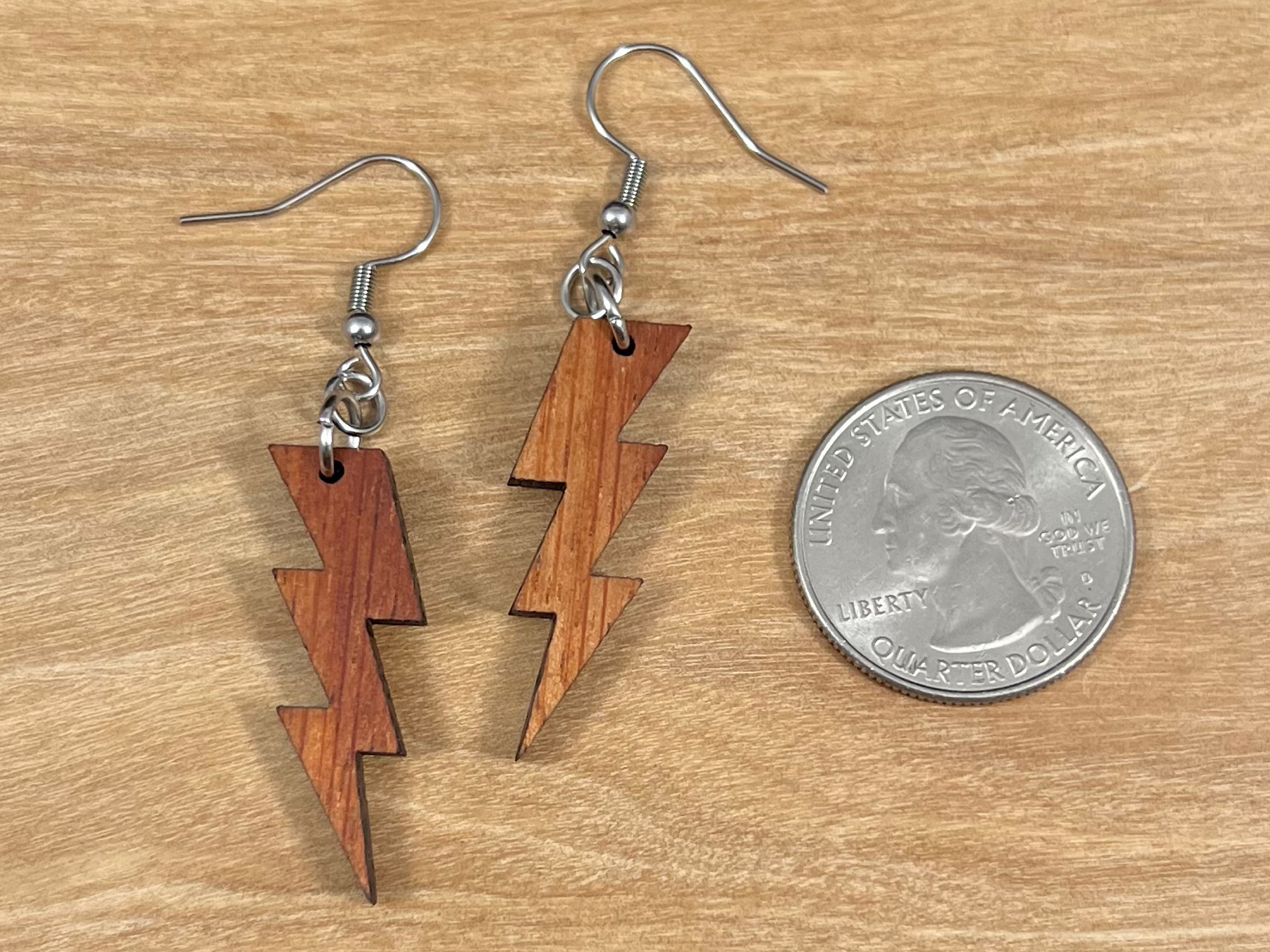 Koa Wood Lightning Bolt Earrings