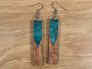 Acrylic and Koa Wood Earrings Emerald Starry Sky