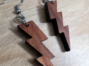 Koa Wood Lightning Bolt Earrings