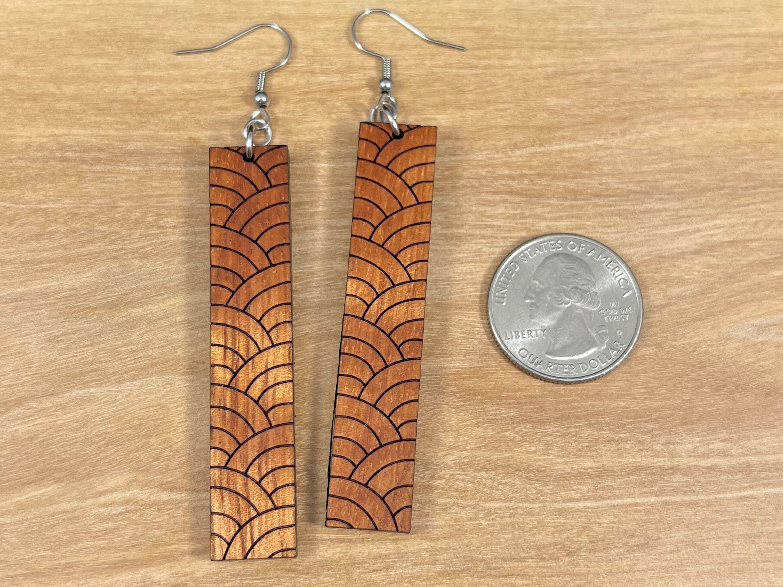 Engraved Koa Fish scale Earrings