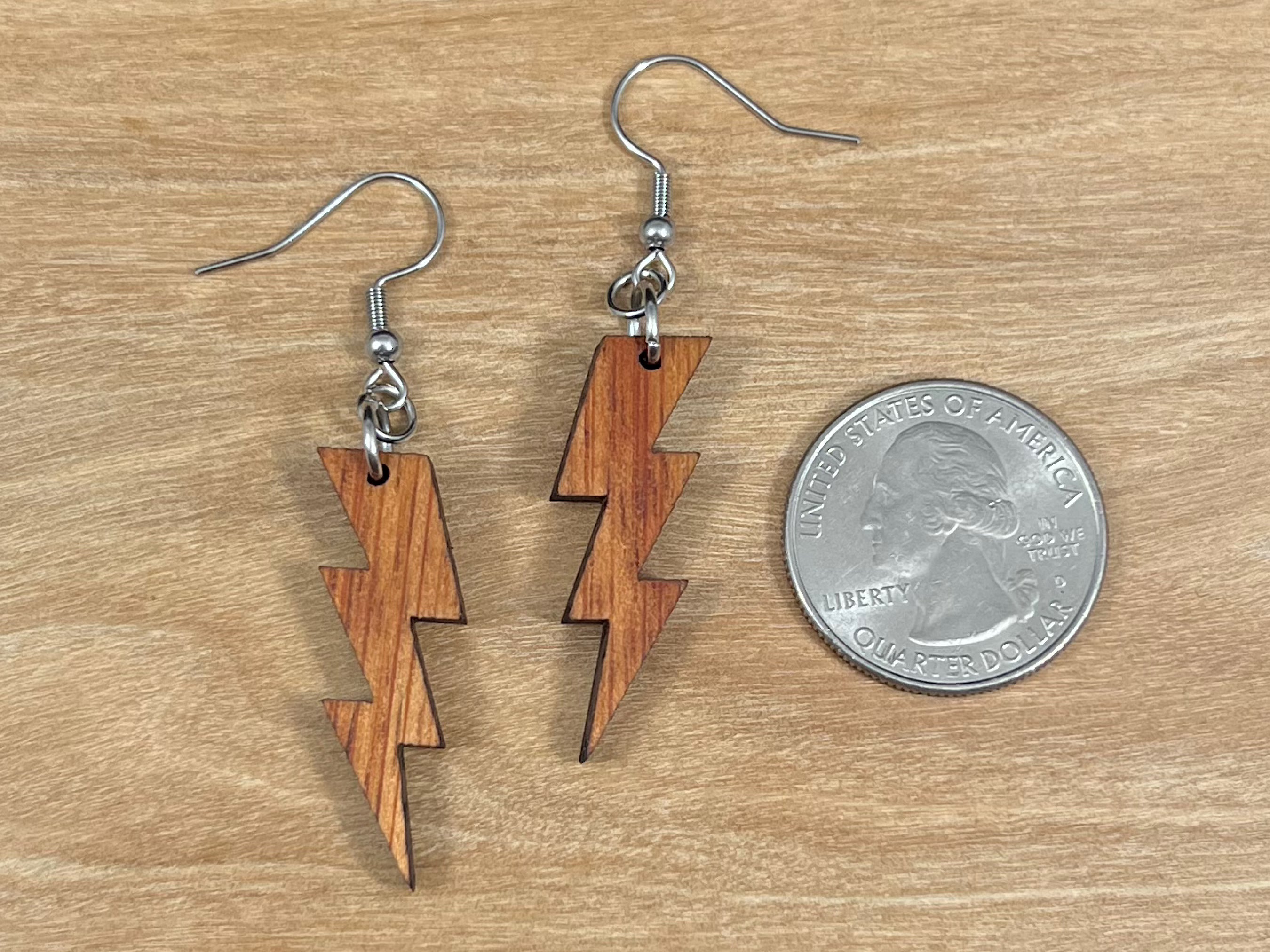 Koa Wood Lightning Bolt Earrings