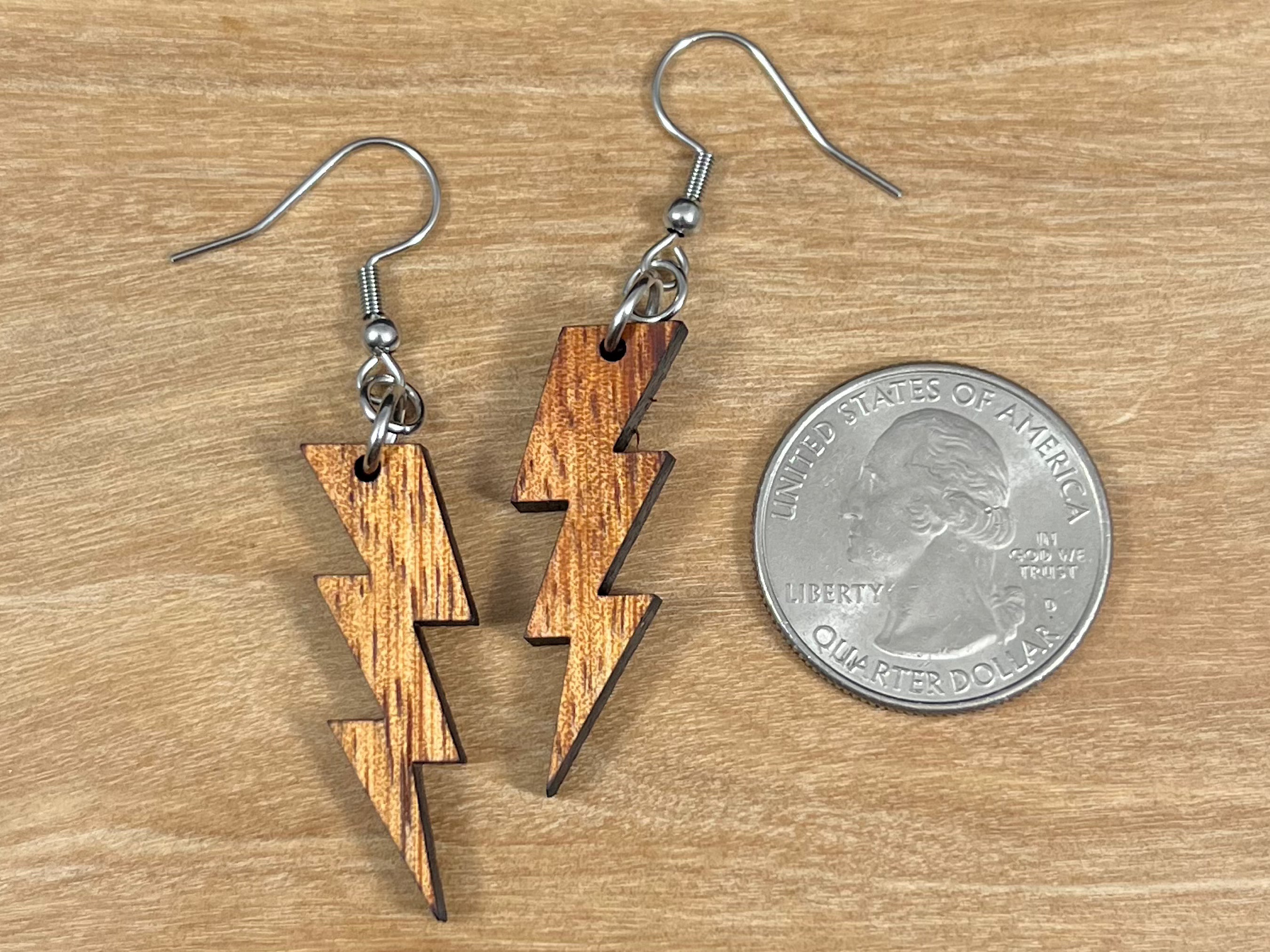 Koa Wood Lightning Bolt Earrings