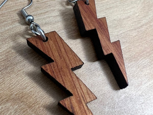 Koa Wood Lightning Bolt Earrings