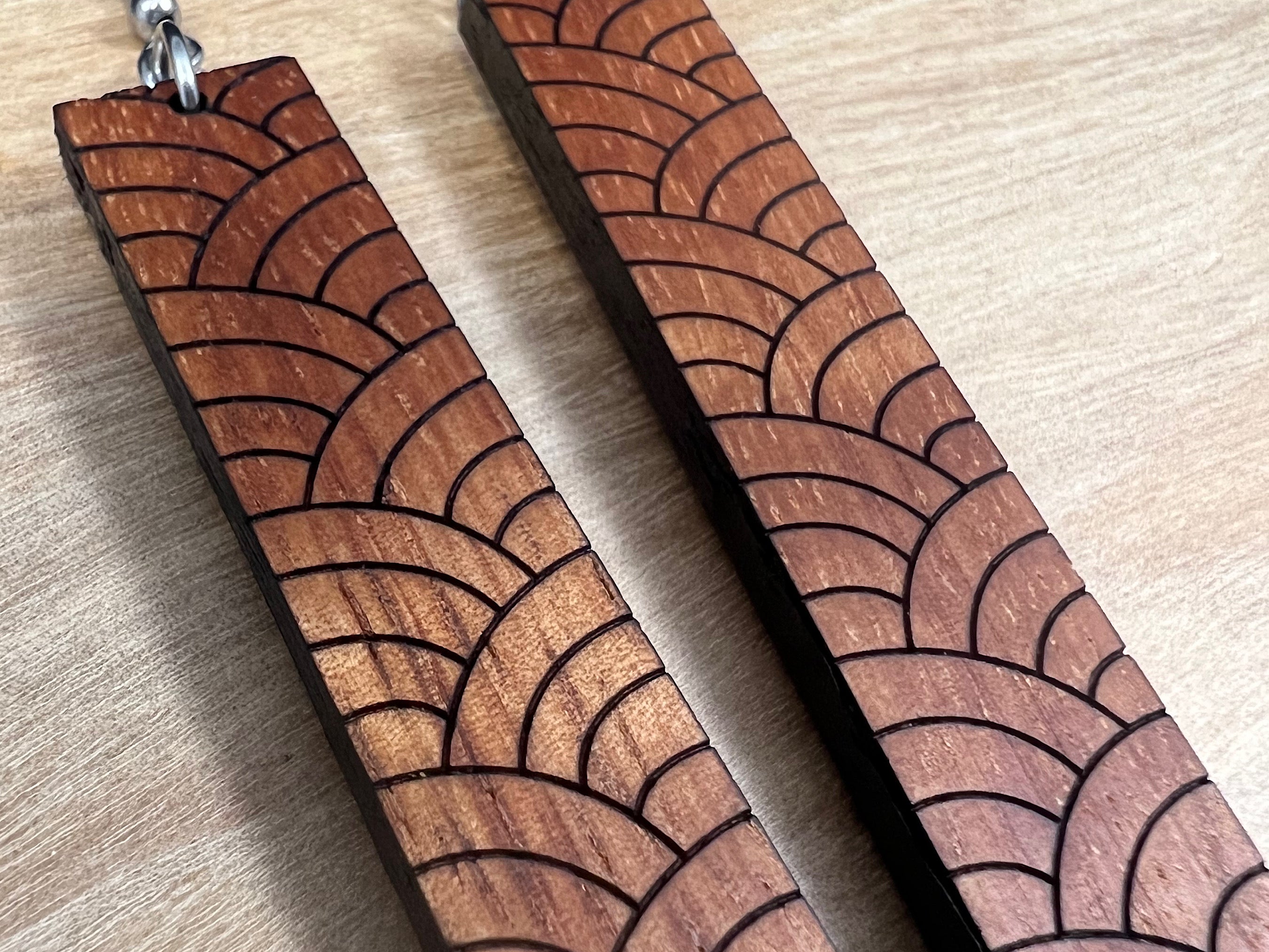 Engraved Koa Fish scale Earrings