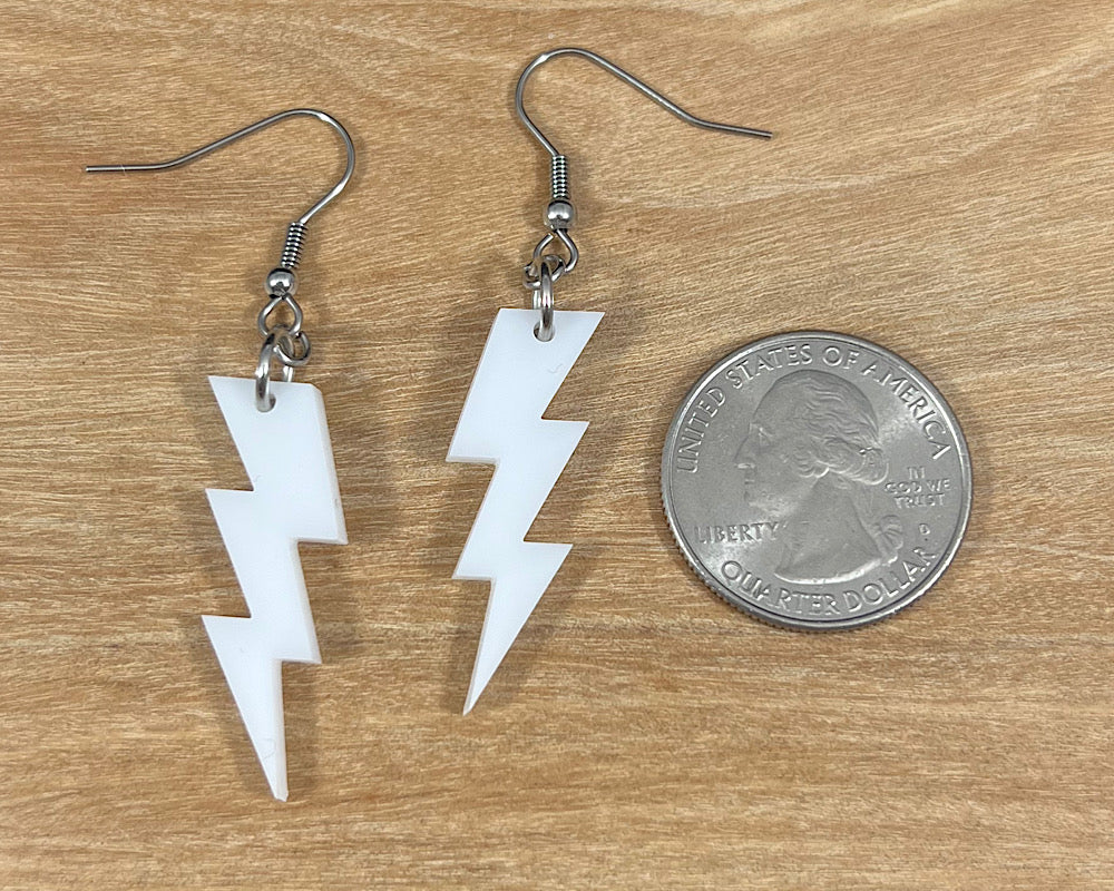 White Lightning Bolt Earrings