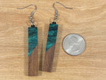 Load image into Gallery viewer, Acrylic and Walnut Wood Earrings Emerald Starry Sky
