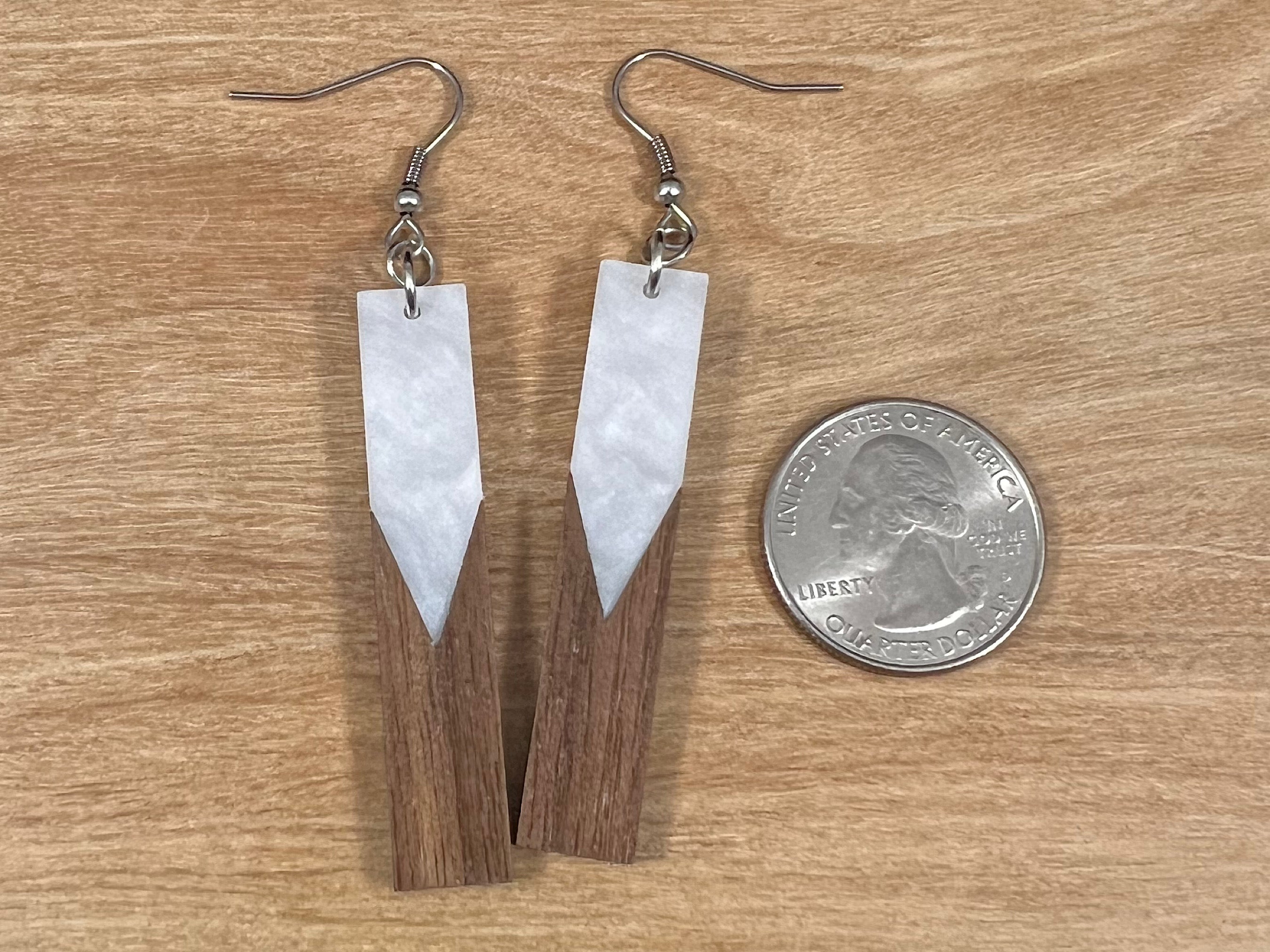 Acrylic and Walnut Wood Earrings White Pearl