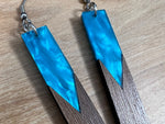 Load image into Gallery viewer, Acrylic and Walnut Wood Earrings Blue Pearl
