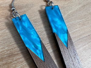 Acrylic and Walnut Wood Earrings Blue Pearl