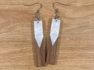 Acrylic and Walnut Wood Earrings White Pearl