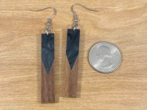 Acrylic and Walnut Wood Earrings Black Pearl