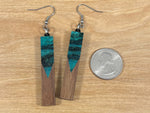 Load image into Gallery viewer, Acrylic and Walnut Wood Earrings Emerald Starry Sky
