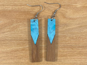 Acrylic and Walnut Wood Earrings Blue Pearl