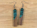 Load image into Gallery viewer, Acrylic and Walnut Wood Earrings Emerald Starry Sky
