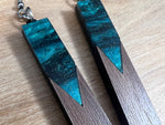 Load image into Gallery viewer, Acrylic and Walnut Wood Earrings Emerald Starry Sky
