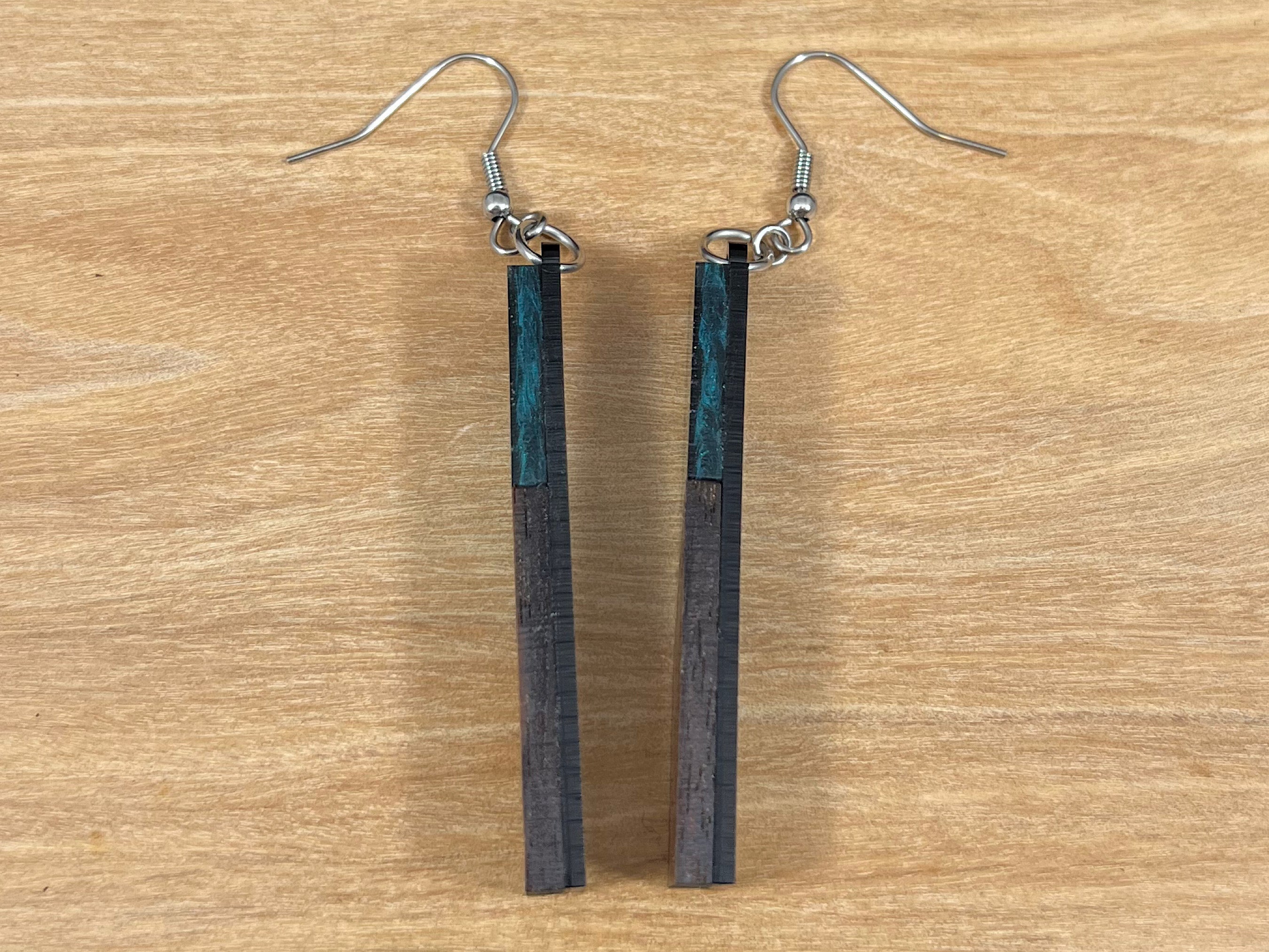 Acrylic and Walnut Wood Earrings Emerald Starry Sky