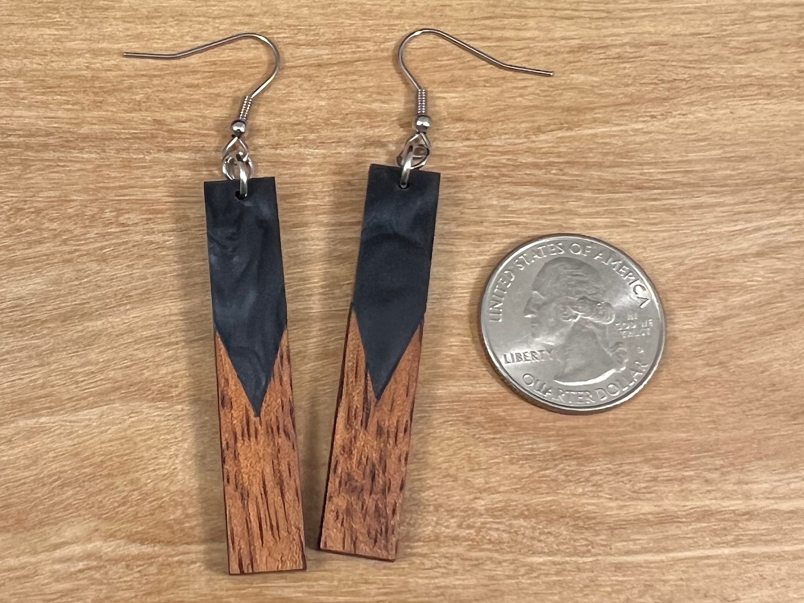 Acrylic and Koa Wood Earrings Black Pearl