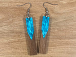 Load image into Gallery viewer, Acrylic and Walnut Wood Earrings Blue Pearl
