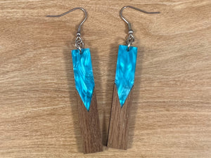 Acrylic and Walnut Wood Earrings Blue Pearl