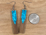 Load image into Gallery viewer, Acrylic and Walnut Wood Earrings Blue Pearl
