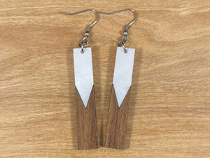 Acrylic and Walnut Wood Earrings White Pearl