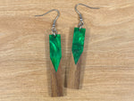 Load image into Gallery viewer, Acrylic and Walnut Wood Earrings Green Pearl
