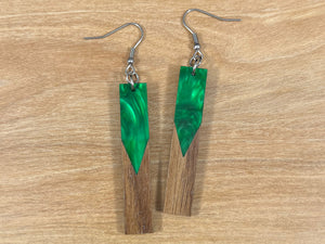 Acrylic and Walnut Wood Earrings Green Pearl