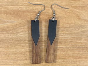 Acrylic and Walnut Wood Earrings Black Pearl