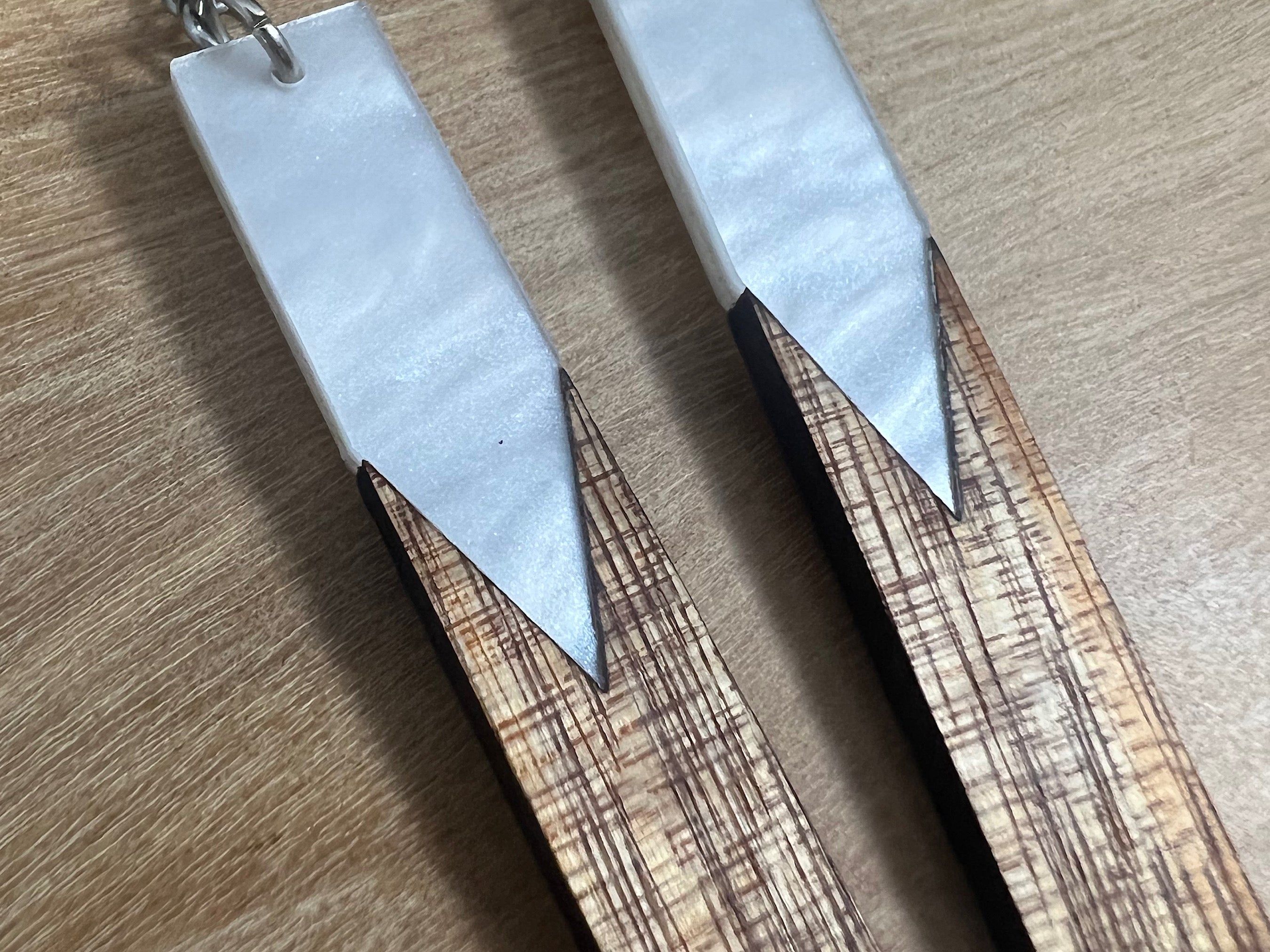 Acrylic and Koa Wood Earrings White Pearl