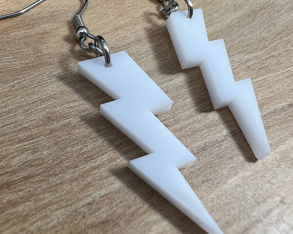 White Lightning Bolt Earrings