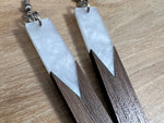 Load image into Gallery viewer, Acrylic and Walnut Wood Earrings White Pearl
